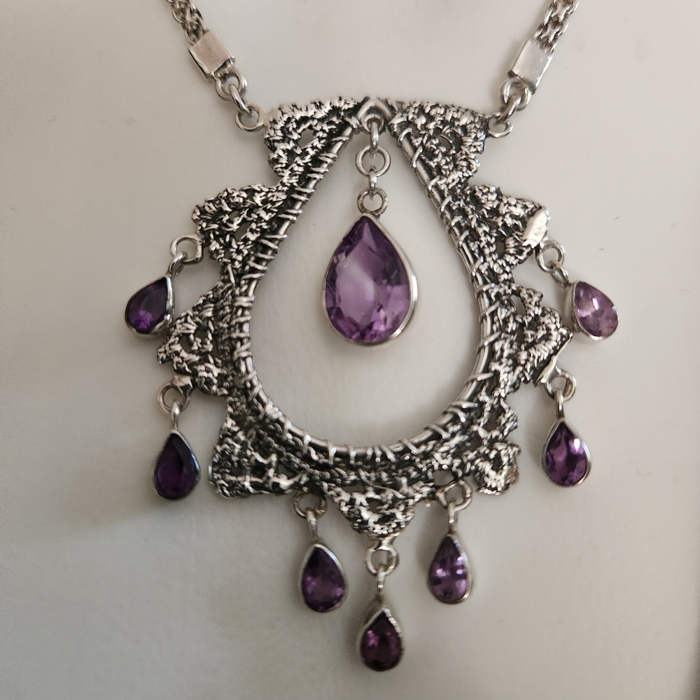 JL925 Jessica Lee Designs Sterling Silver & Amethyst Teardrop Necklace